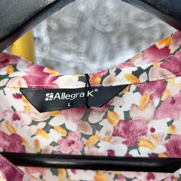 Allegra K women's Long sleeves Spring/ summer floral dress with tie neck size L - Picture 3 of 5